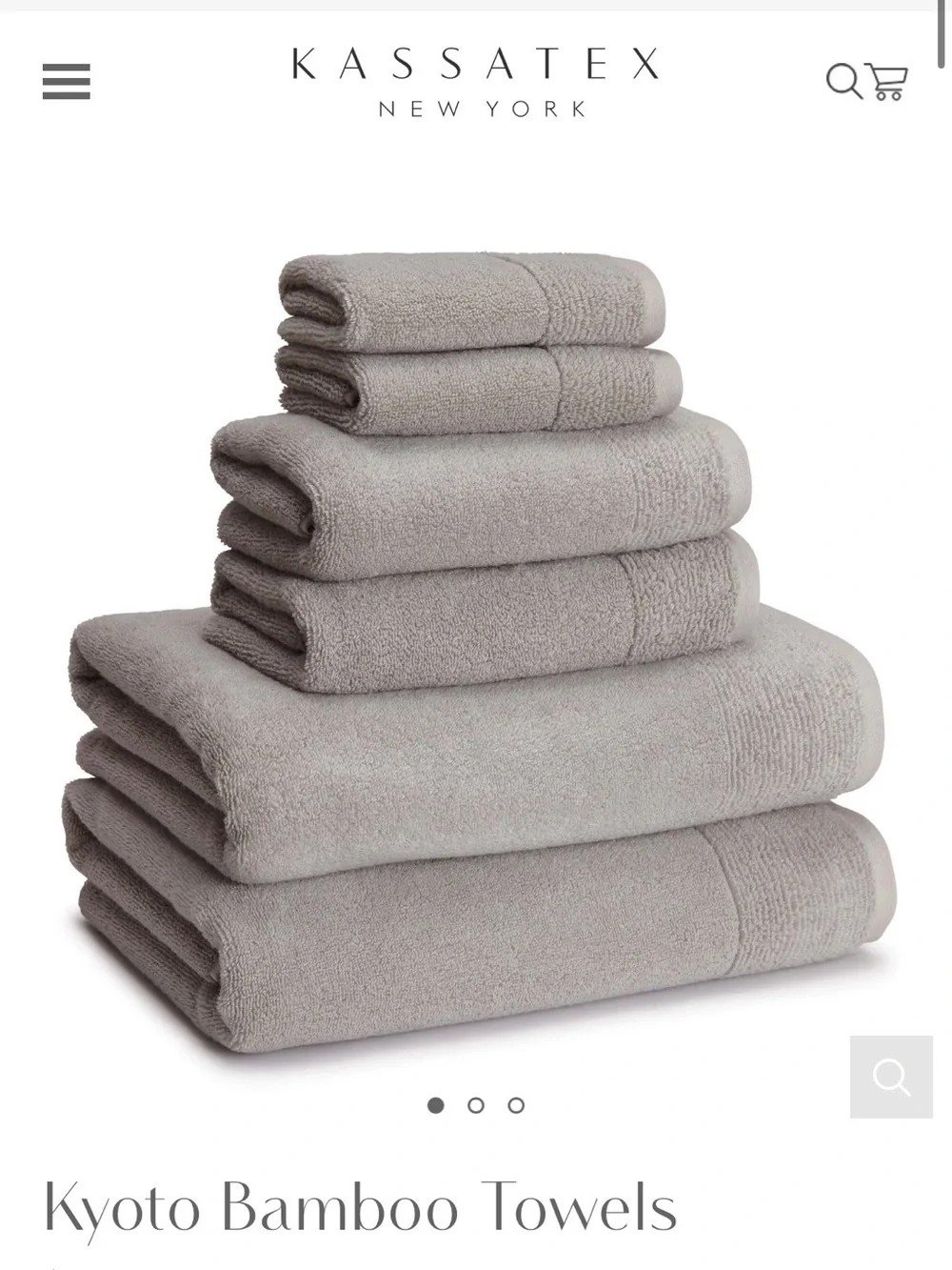 Kassatex Kyoto Bamboo Towel Set dolphin grey. 1 bath, 1 hand, 1 washcloth
